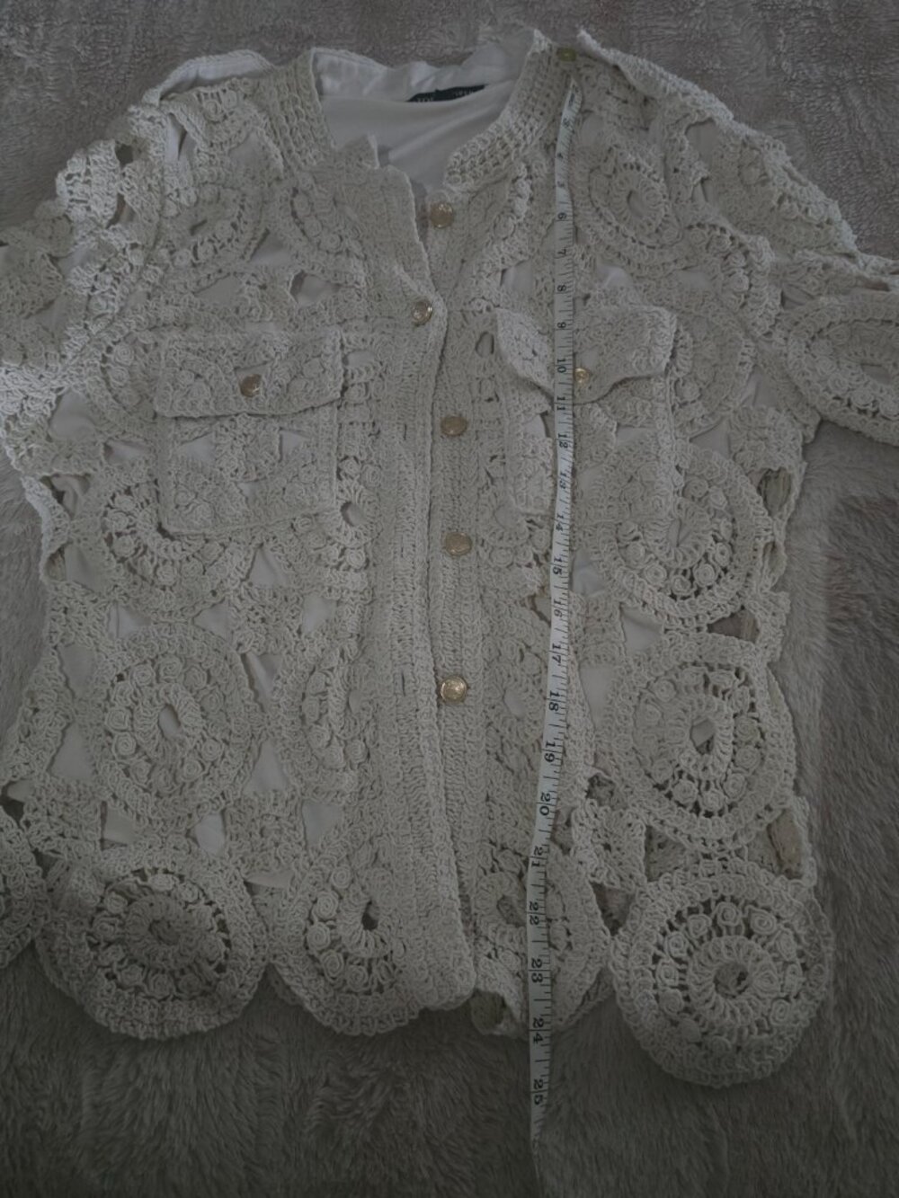 Boston proper Crochet Three Quarter Sleeve Jacket creme neutral size M - Picture 7 of 7